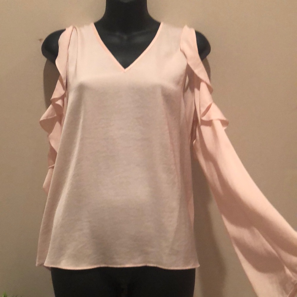 Aqua ruffled cold shoulder top